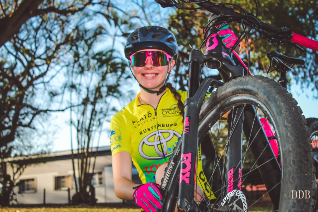 On 21.09.24 Tamlyn Luyt ended in 12th in her age category u/18 & u/19 Cycle Lab MTB Provincial Final. 
On 22.09.24, Tamlyn had a crash in one of her laps but still managed to get back in the race and finished 12th out of 24 in her age category in the National School Race representing North 
West and and will receiving her North West School Colours for School MTB.
